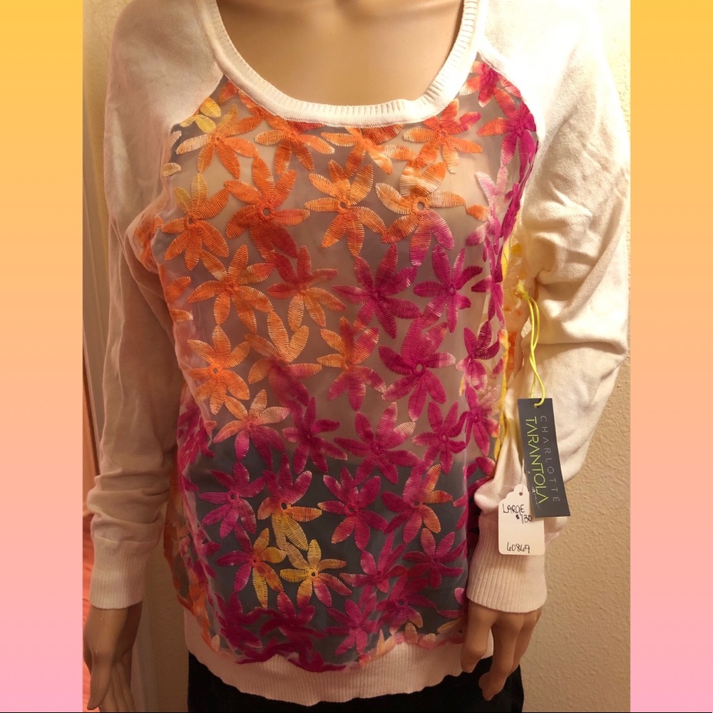 Charlotte Tarantola Pullover Sheer Sweater Flower